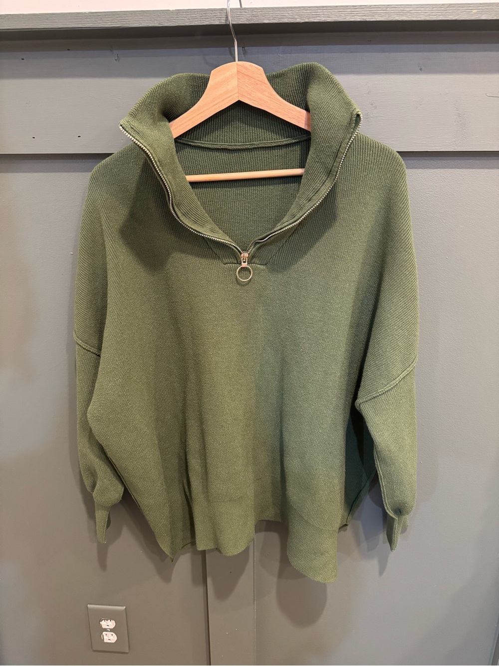 Olive Green Quarter-Zip Knit Pullover Sweater
